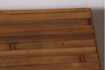 中古　梅里竹芸　キャスター付き　竹製の長椅子用テーブル&チェア(デスク、机、イス)(R-041155)