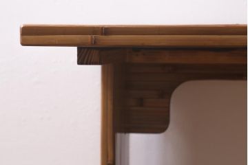 中古　梅里竹芸　キャスター付き　竹製の長椅子用テーブル&チェア(デスク、机、イス)(R-041155)