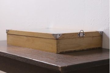 アンティーク雑貨　昭和レトロ　駄菓子屋　ブリキ　レトロな木製ショーケース(コレクションケース、ガラスケース、小物入れ、収納箱)(R-041156)