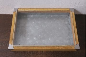 アンティーク雑貨　昭和レトロ　駄菓子屋　ブリキ　レトロな木製ショーケース(コレクションケース、ガラスケース、小物入れ、収納箱)(R-041156)