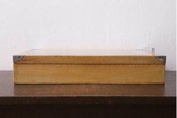 アンティーク雑貨　昭和レトロ　駄菓子屋　ブリキ　レトロな木製ショーケース(コレクションケース、ガラスケース、小物入れ、収納箱)(R-041157)