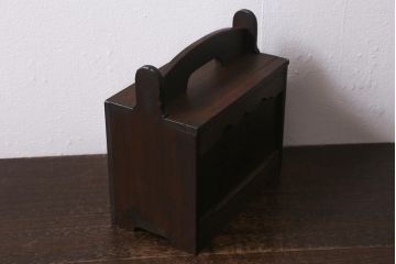アンティーク雑貨　古道具　大正期　小ぶりな木製のおかもち(岡持ち、木製出前箱、皿箱、収納箱)(R-041159)