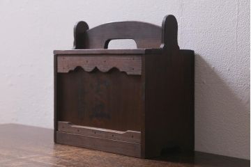 アンティーク雑貨　古道具　大正期　小ぶりな木製のおかもち(岡持ち、木製出前箱、皿箱、収納箱)(R-041159)