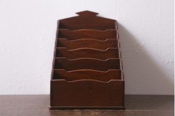 アンティーク雑貨　和製アンティーク　大正昭和初期　郵便物がすっきり収納できる木製レターラック(レターケース、状差し、ホルダー、卓上収納)(R-041160)