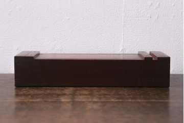 アンティーク雑貨　大正期　総ケヤキ材　くっきりとした木目が目を引く小物収納箱(文箱、木箱)(R-041161)