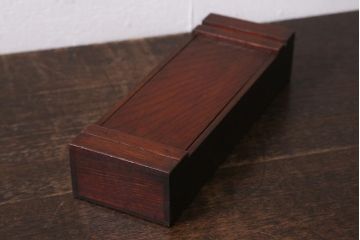 アンティーク雑貨　大正期　総ケヤキ材　くっきりとした木目が目を引く小物収納箱(文箱、木箱)(R-041161)