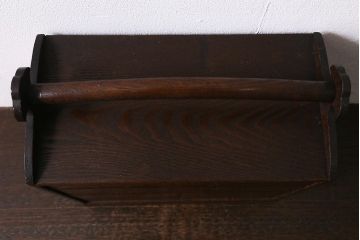 アンティーク雑貨　指物家具　桑材・中桐材　持ち運びにも便利な持ち手付き裁縫箱(ソーイングボックス、小引き出し、小物収納)(R-041162)