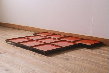 アンティーク雑貨　明治大正　廣瀬作　輪島塗木製蒔絵膳10枚(共箱、漆器)(R-041163)