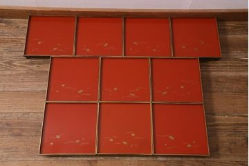 アンティーク雑貨　明治大正　廣瀬作　輪島塗木製蒔絵膳10枚(共箱、漆器)(R-041163)