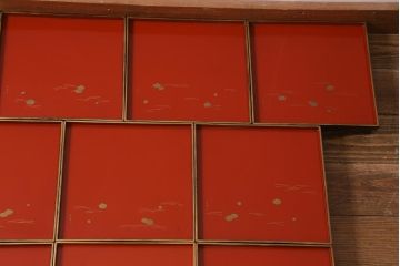 アンティーク雑貨　明治大正　廣瀬作　輪島塗木製蒔絵膳10枚(共箱、漆器)(R-041163)