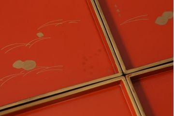 アンティーク雑貨　明治大正　廣瀬作　輪島塗木製蒔絵膳10枚(共箱、漆器)(R-041163)