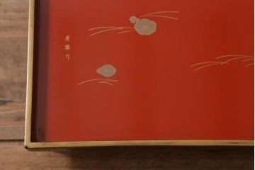 アンティーク雑貨　明治大正　廣瀬作　輪島塗木製蒔絵膳10枚(共箱、漆器)(R-041163)