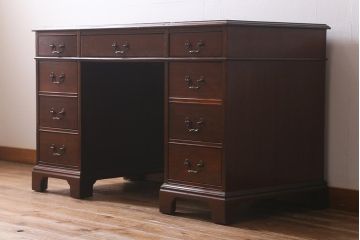 中古　DREXEL HERITAGE (ドレクセルヘリテイジ)　マホガニー材　洗練された大人の雰囲気醸し出す両袖デスク(机、在宅ワーク、在宅用ワークデスク)(R-041164)