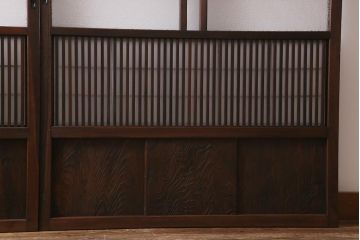 アンティーク建具　昭和中期　結霜・ダイヤガラス入り　裏障子付き　レトロモダンな雰囲気が魅力の格子戸2枚セット(引き戸、ガラス帯戸)(R-041165)