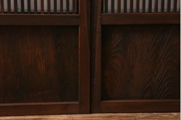 アンティーク建具　昭和中期　結霜・ダイヤガラス入り　裏障子付き　レトロモダンな雰囲気が魅力の格子戸2枚セット(引き戸、ガラス帯戸)(R-041165)