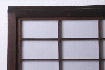 アンティーク建具　昭和中期　結霜・ダイヤガラス入り　裏障子付き　レトロモダンな雰囲気が魅力の格子戸2枚セット(引き戸、ガラス帯戸)(R-041165)