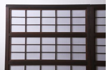 アンティーク建具　昭和中期　結霜・ダイヤガラス入り　裏障子付き　レトロモダンな雰囲気が魅力の格子戸2枚セット(引き戸、ガラス帯戸)(R-041165)