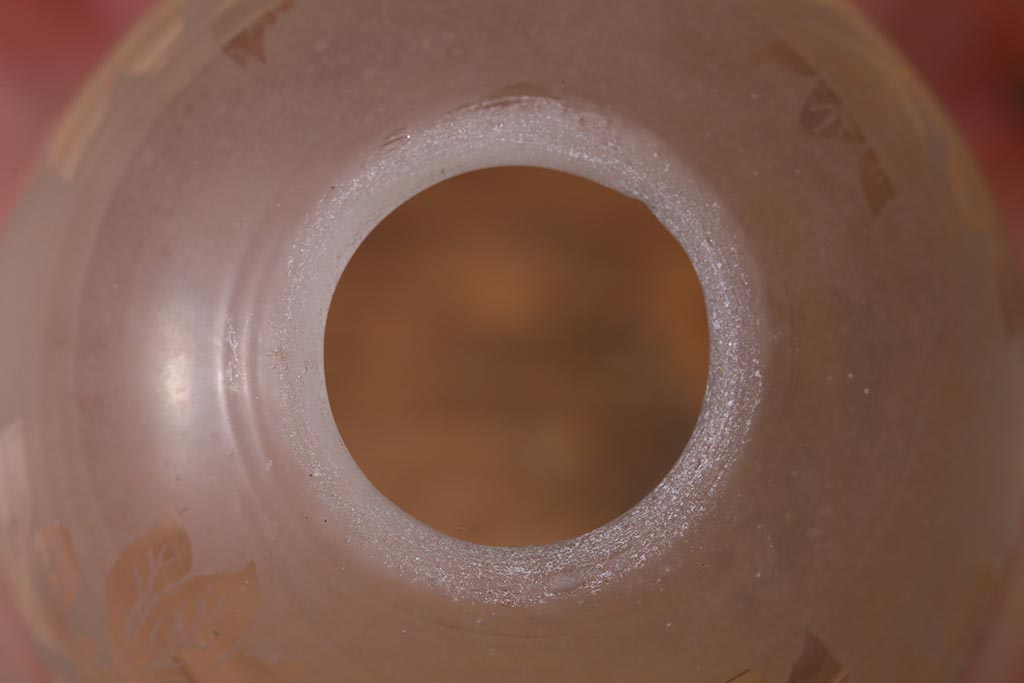 ビンテージ照明　フランスヴィンテージ　エッチングガラスとフリルシェードがおしゃれなペンダントライト(天井照明、シェード、吊り下げ照明)(R-04177)