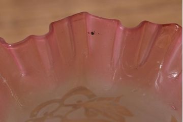 ビンテージ照明　フランスヴィンテージ　エッチングガラスとフリルシェードがおしゃれなペンダントライト(天井照明、シェード、吊り下げ照明)(R-04177)