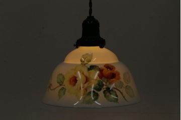 アンティーク家具　オールドノリタケ・則武(日陶)　ローズ(薔薇)　鮮やかな絵柄が目を引く電笠(天井照明、シェード)(R-041178)