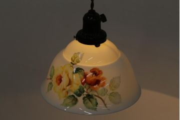 アンティーク家具　オールドノリタケ・則武(日陶)　ローズ(薔薇)　鮮やかな絵柄が目を引く電笠(天井照明、シェード)(R-041178)