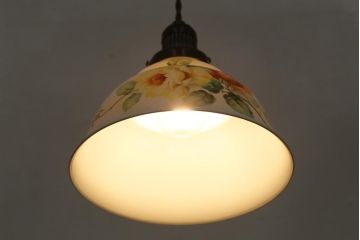 アンティーク家具　オールドノリタケ・則武(日陶)　ローズ(薔薇)　鮮やかな絵柄が目を引く電笠(天井照明、シェード)(R-041178)