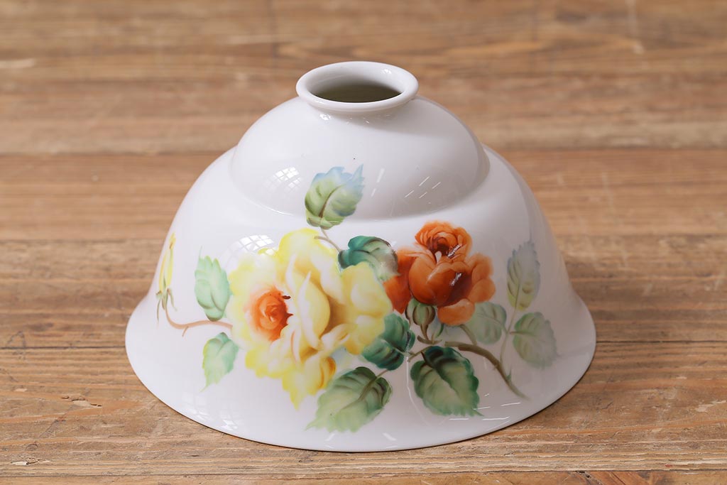 アンティーク家具　オールドノリタケ・則武(日陶)　ローズ(薔薇)　鮮やかな絵柄が目を引く電笠(天井照明、シェード)(R-041178)