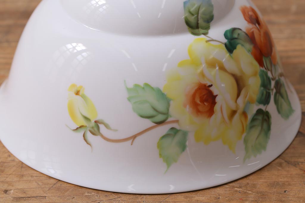 アンティーク家具　オールドノリタケ・則武(日陶)　ローズ(薔薇)　鮮やかな絵柄が目を引く電笠(天井照明、シェード)(R-041178)