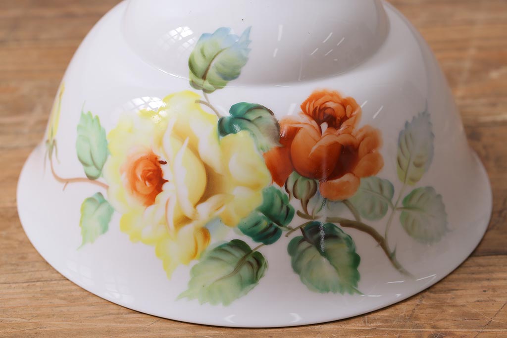 アンティーク家具　オールドノリタケ・則武(日陶)　ローズ(薔薇)　鮮やかな絵柄が目を引く電笠(天井照明、シェード)(R-041178)