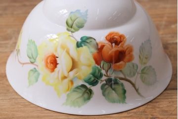 アンティーク家具　オールドノリタケ・則武(日陶)　ローズ(薔薇)　鮮やかな絵柄が目を引く電笠(天井照明、シェード)(R-041178)