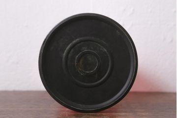 アンティーク雑貨　明治大正　グラビュール(グラヴュール)　金魚鉢型　チューリップ型　赤縁　フリルガラスのオイルランプ(洋燈、台ランプ)(R-041183)