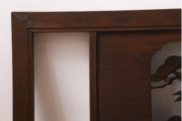 アンティーク建具　和製アンティーク　昭和中期　松に鷹　迫力ある彫りが見事な彫刻欄間(明かり取り、明り取り、建具)(R-041199)