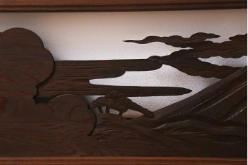 アンティーク建具　和製アンティーク　富士・松　優美なシルエットの彫刻欄間(明かり取り、明り取り、建具)(R-041201)
