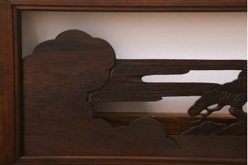 アンティーク建具　和製アンティーク　富士・松　優美なシルエットの彫刻欄間(明かり取り、明り取り、建具)(R-041201)