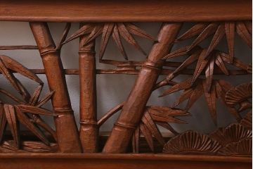 ビンテージ建具　松竹図　力強く美しい深彫りの彫刻欄間(明かり取り、明り取り)(R-041202)