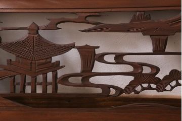 アンティーク建具　和製アンティーク　昭和中期　近江八景の図が見事な欄間(明かり取り、明り取り)(R-041204)