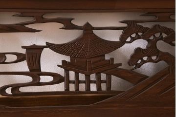 アンティーク建具　和製アンティーク　昭和中期　近江八景の図が見事な欄間(明かり取り、明り取り)(R-041204)