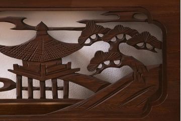 アンティーク建具　和製アンティーク　昭和中期　近江八景の図が見事な欄間(明かり取り、明り取り)(R-041204)