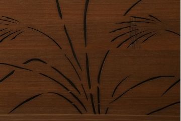 アンティーク建具　和製アンティーク　桐材製　月・雲・ススキ　透かし彫りの図柄が風情漂う欄間(明かり取り、明り取り)(R-041205)