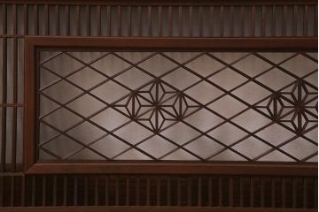 レトロ建具　三重菱　麻の葉　組子がおしゃれな和モダンな欄間(明かり取り、明り取り)(R-041209)
