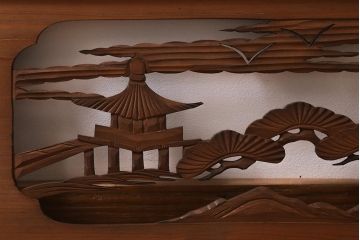 ヴィンテージ建具　昭和中期　近江八景　和の雰囲気高まる欄間(明かり取り、明り取り、組子、ビンテージ)(R-041211)