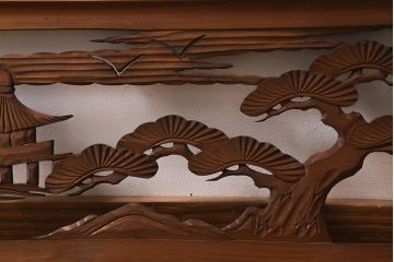 ヴィンテージ建具　昭和中期　近江八景　和の雰囲気高まる欄間(明かり取り、明り取り、組子、ビンテージ)(R-041211)