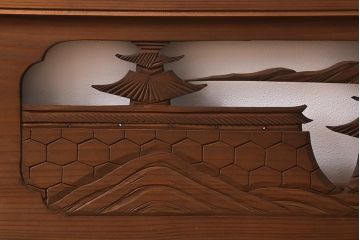 ヴィンテージ建具　昭和中期　近江八景　和の雰囲気高まる欄間(明かり取り、明り取り、組子、ビンテージ)(R-041211)