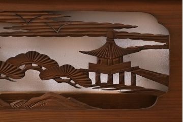 ヴィンテージ建具　昭和中期　近江八景　和の雰囲気高まる欄間(明かり取り、明り取り、組子、ビンテージ)(R-041211)