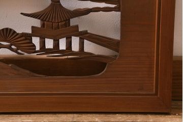 ヴィンテージ建具　昭和中期　近江八景　和の雰囲気高まる欄間(明かり取り、明り取り、組子、ビンテージ)(R-041211)