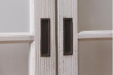 アンティーク建具　昭和中期　すりガラス入り　ホワイトペイントが爽やかなガラス戸4枚セット(引き戸、窓)(R-041213)