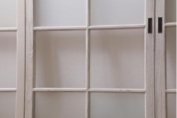 アンティーク建具　昭和中期　すりガラス入り　ホワイトペイントが爽やかなガラス戸4枚セット(引き戸、窓)(R-041213)