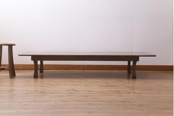アンティーク家具　激レア!　天板に一枚板を贅沢に使用した総ケヤキ材製の特大角ちゃぶ台(座卓、ローテーブル)(R-041214)