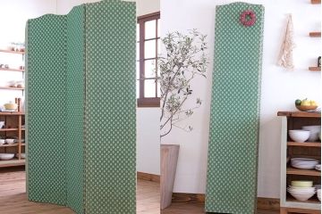 アンティーク家具　フランスアンティーク　ミントグリーンが可愛らしい四連パーテーション(ルームスクリーン、ドレッシングスクリーン)(R-041217)