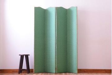 アンティーク家具　フランスアンティーク　ミントグリーンが可愛らしい四連パーテーション(ルームスクリーン、ドレッシングスクリーン)(R-041217)